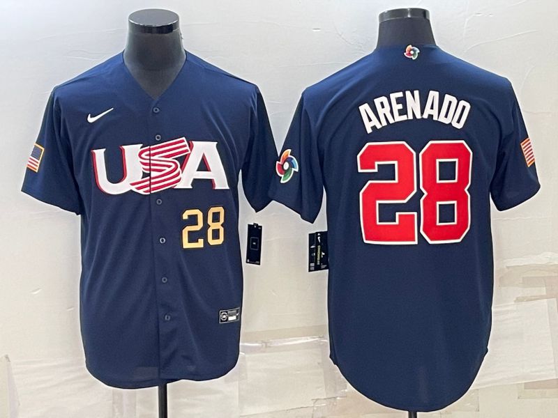 Men 2023 World Cub USA #28 Arenado Blue Nike MLB Jersey->more jerseys->MLB Jersey